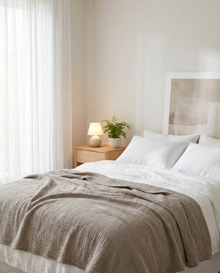 Solvrly Cloud Gauze Coverlet in Stone Grey