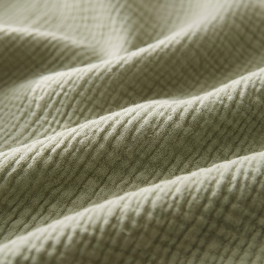 Close-up of the Solvrly Cloud Gauze Coverlet crinkled cotton gauze weave