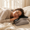 Woman side-sleeping on the Yuki cooling cervical pillow