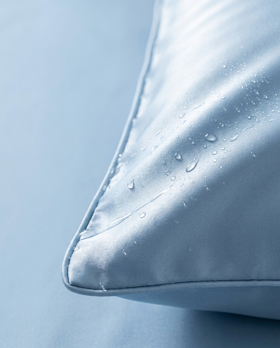 Cooling mulberry silk surface detail with water beading