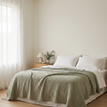 Solvrly Cloud Gauze Coverlet in Sage Green styled bedroom