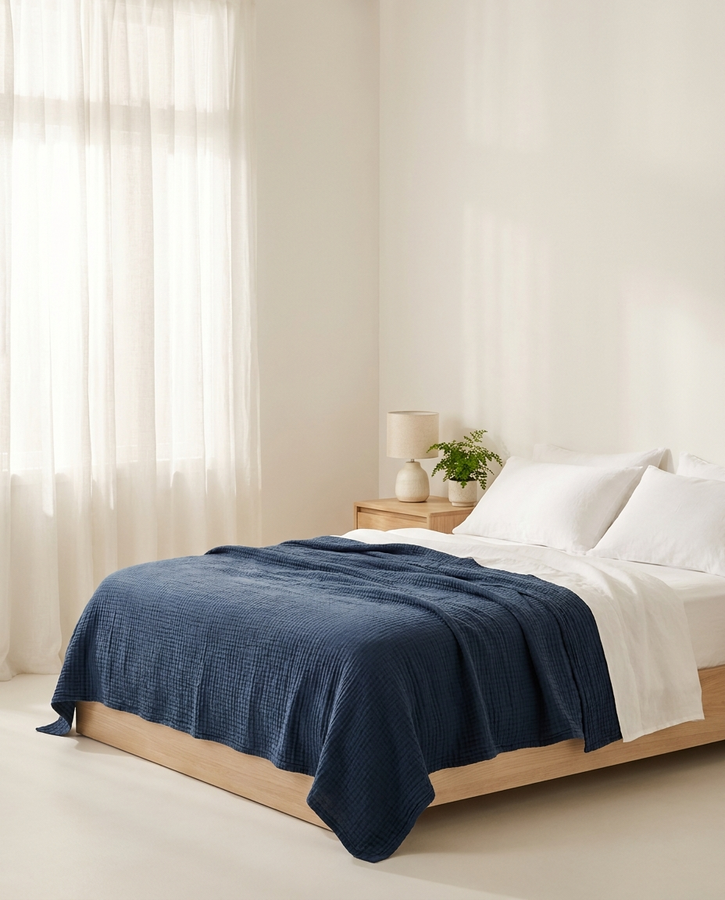 Solvrly Cloud Gauze Coverlet in Navy Blue