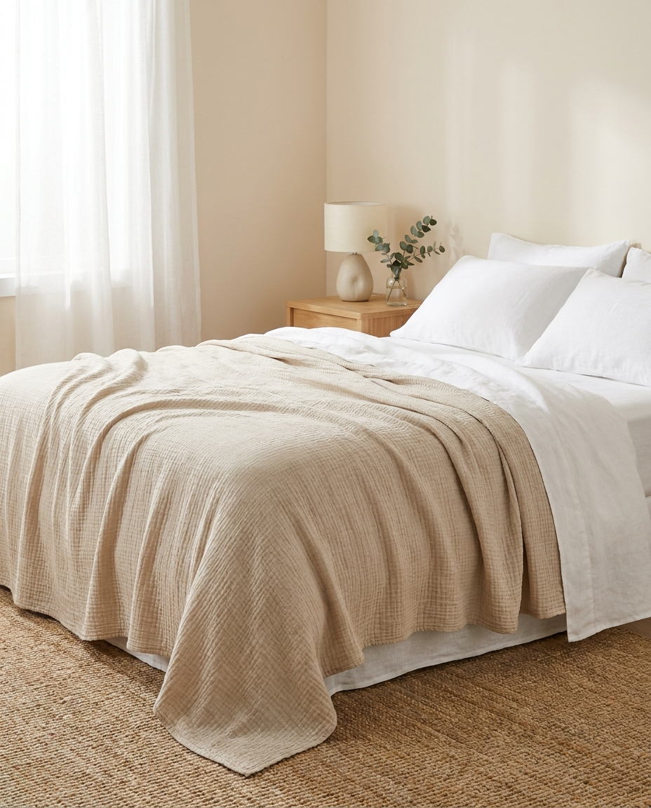 Solvrly Cloud Gauze Coverlet in Sand Beige