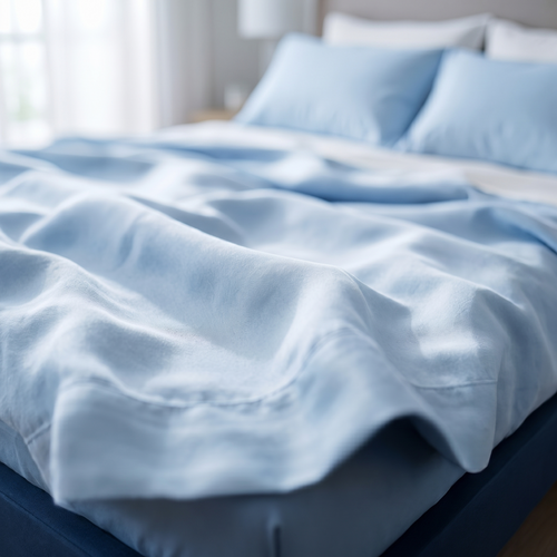 Solvrly Cooling Silk - sky-blue silk bed detail (square)