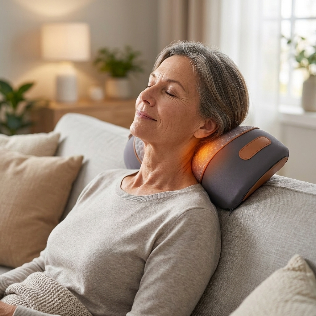 Woman relaxing on sofa using the Solvrly Auro