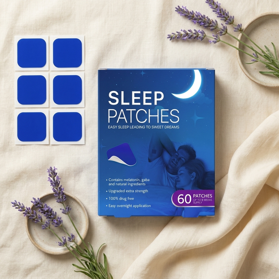Sleep Patches flat-lay with lavender