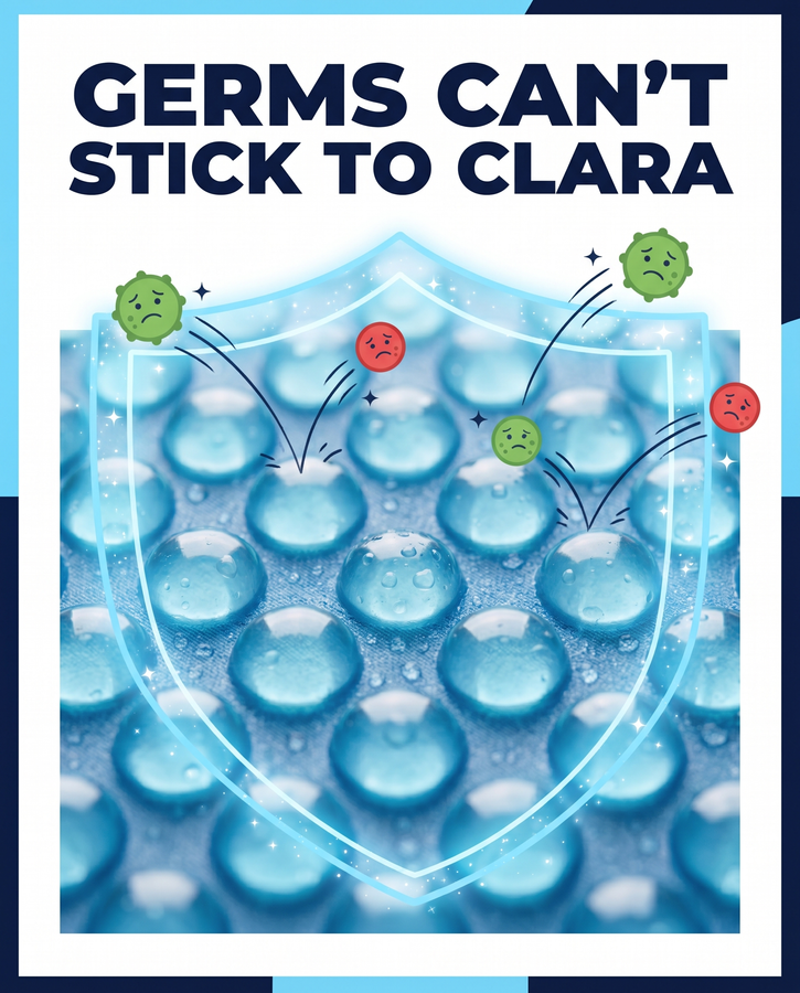Germs cannot stick to Clara's gel surface
