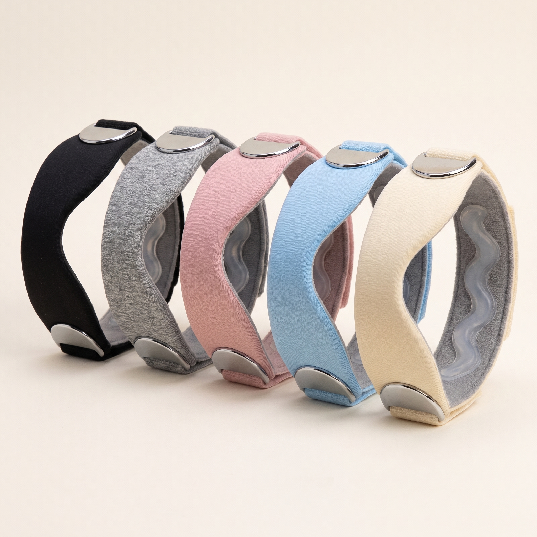 Solvrly Patella Relief Strap available in five colours - black, grey, pink, blue, cream