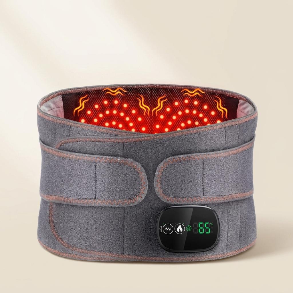 Solvrly Ember Heated Back Belt with the inner heating panel glowing warm