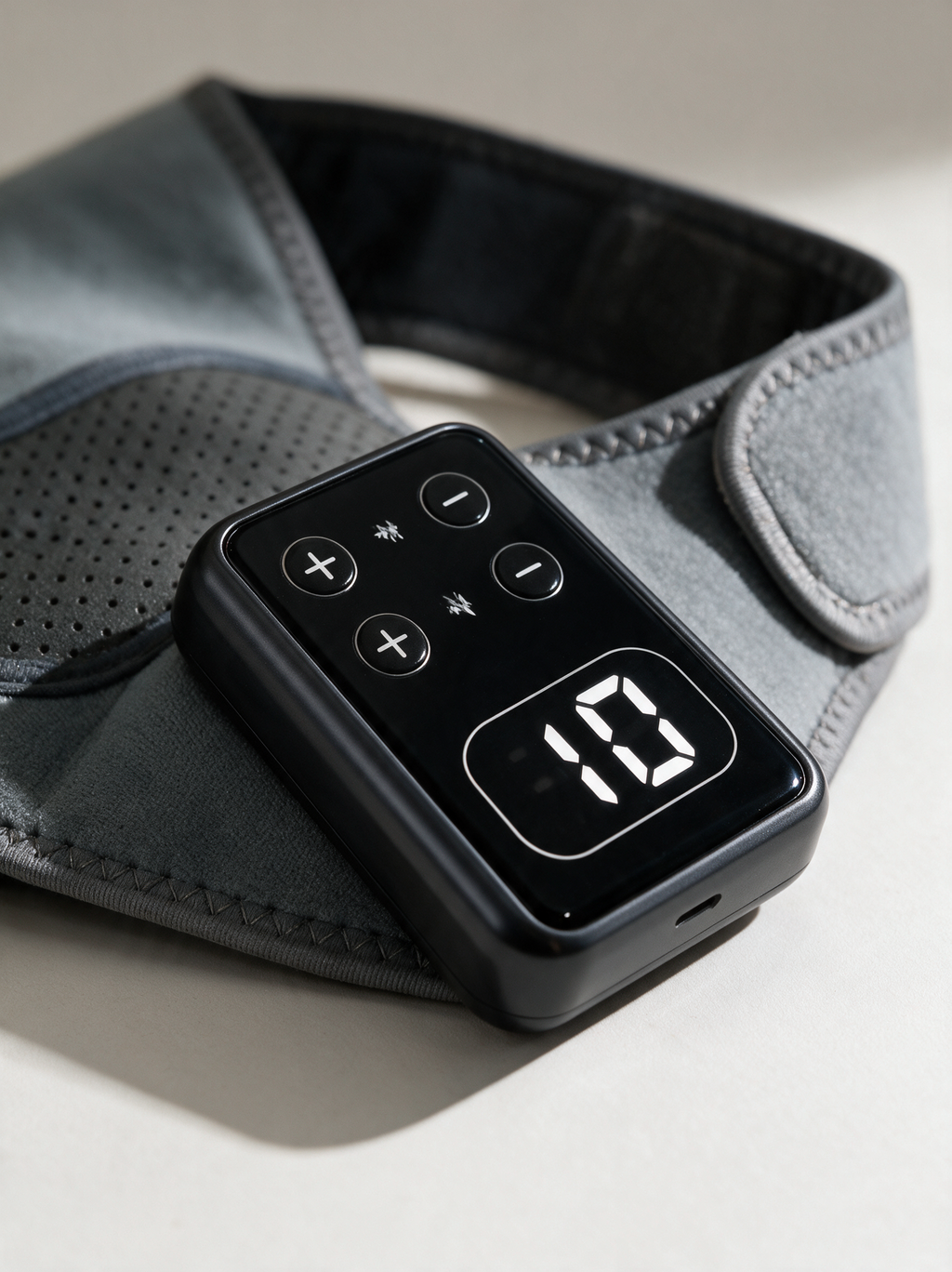 Solvrly Knee Pro controller close-up showing intensity and heat controls