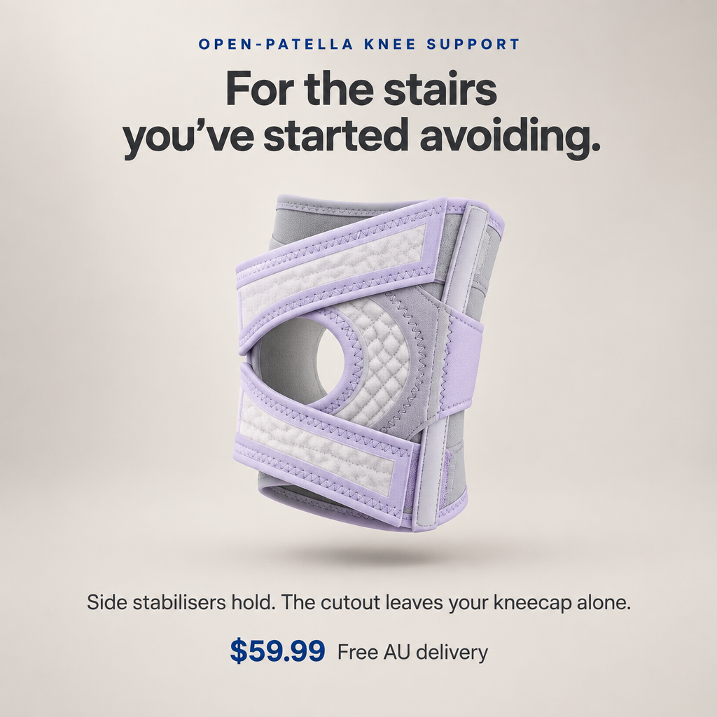 Solvrly Pivot open-patella knee brace in grey and lilac
