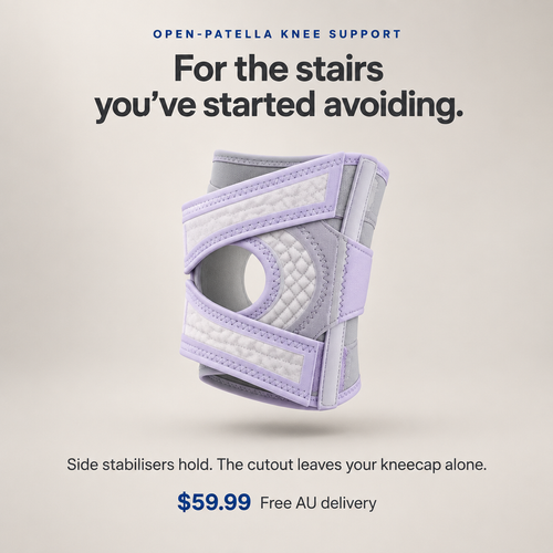 Solvrly Pivot open-patella knee brace in grey and lilac